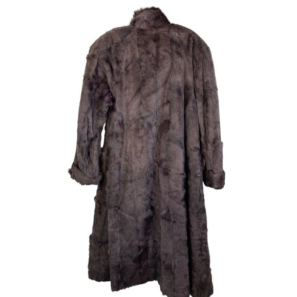 80s VTG JKI Full Length Genuine Fur Coat Rabbit Brown Purple Large Rustic 6754 - Picture 13 of 16